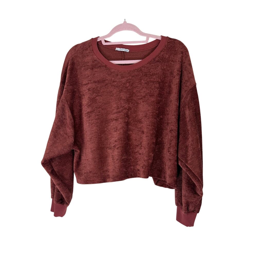 Zara Trafaluc Rust Orange Long Sleeve Cropped Oversized Pullover Sweater Size M